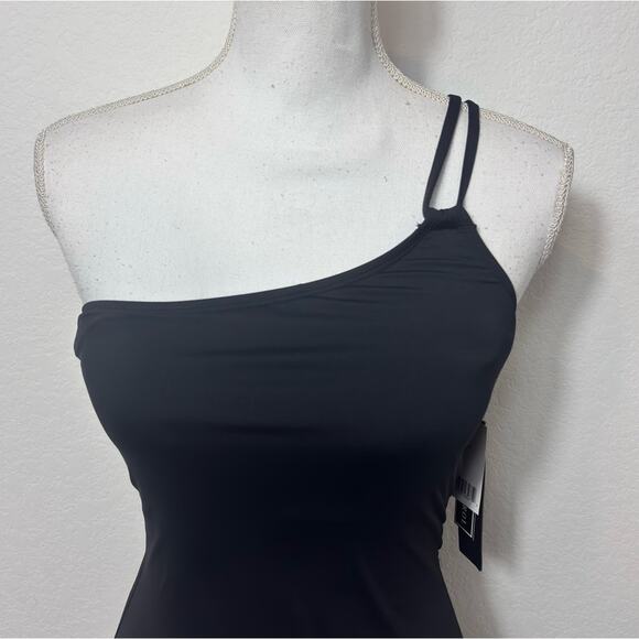 LA BLANCA ISLAND GODDESS LACE BACK ONE SHOULDER ONE PIECE BLACK SIZE 4 NWT - Picture 5 of 6